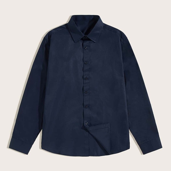 

Men Single Breasted Solid Shirt, Navy