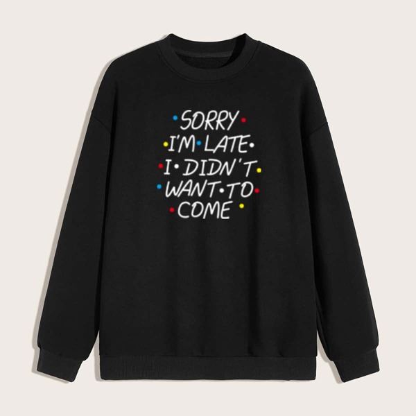 

Men Slogan & Polka Dot Print Sweatshirt, Black