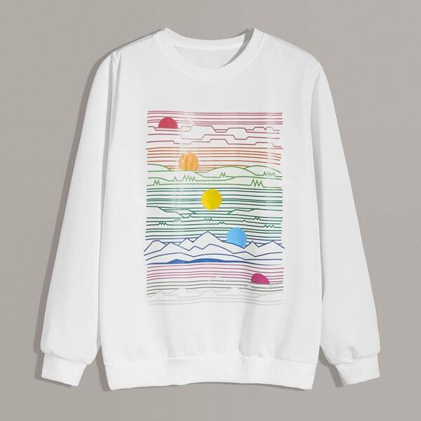 

Men Graphic Print Long Sleeve Sweatshirt, White