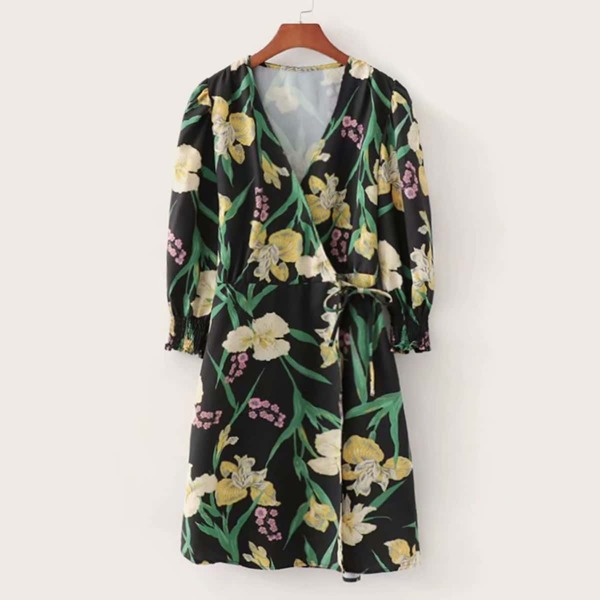 

Allover Floral Print Knot Side Wrap Dress