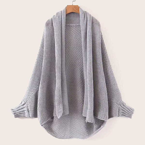 

Curved Hem Solid Dolman Cardigan, Grey