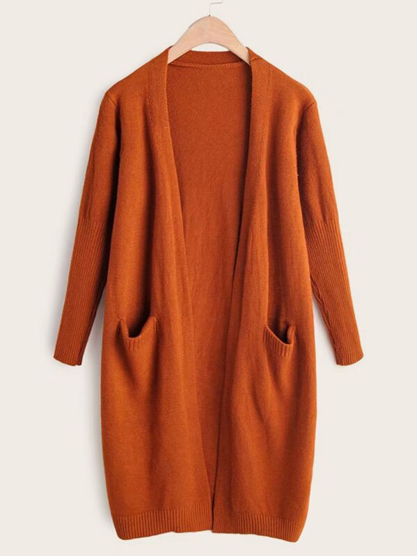 

Drop Shoulder Pocket Front Cardigan, Orange