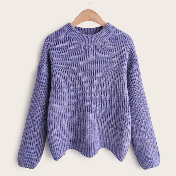 

Asymmetric Hem Space Dye Ribbed Knit Jumper, Purple