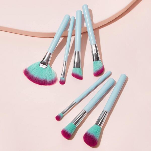 

Fan Shaped Makeup Brush Set 7pcs, Blue