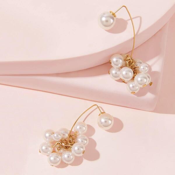 

Faux Pearl Cluster Drop Earrings 1pair