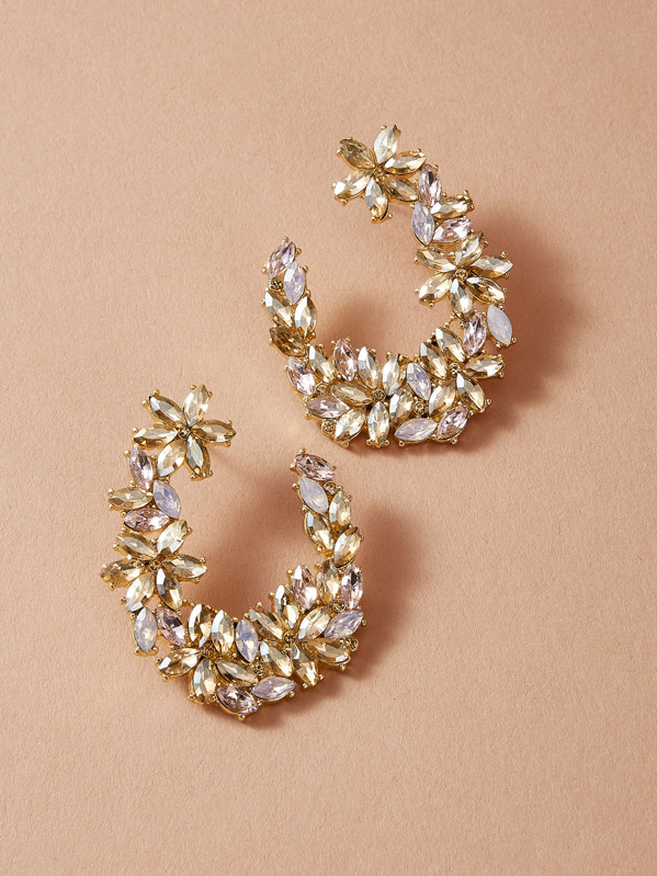 

Gemstone Flower Decor Cuff Hoop Earrings 1pair, Gold