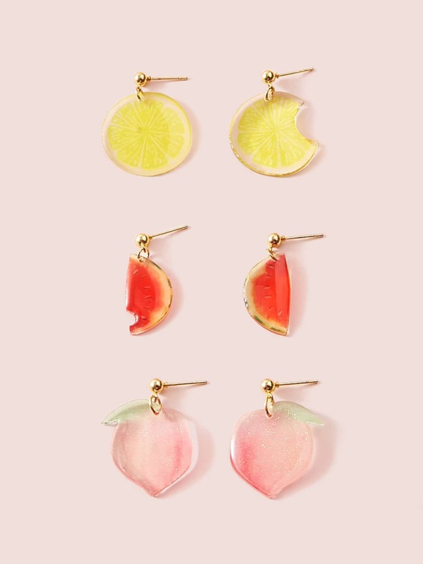 

Lemon & Peach Drop Earrings 3pairs, Multicolor