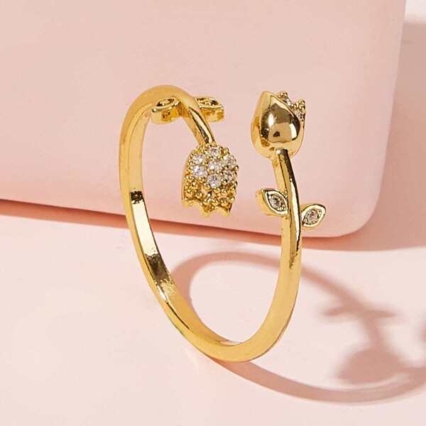 

Flower & Leaf Decor Cuff Ring 1pc, Gold