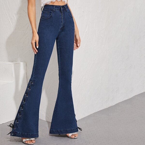 

Lace Up Hem Flare Leg Jeans