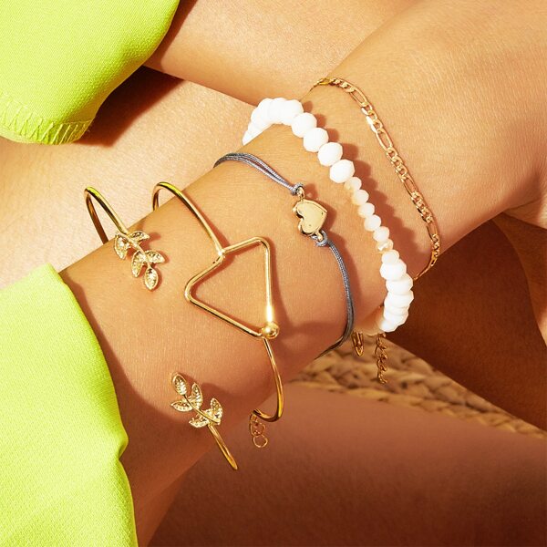 

Leaf & Triangle Detail Bracelet Set 5pcs