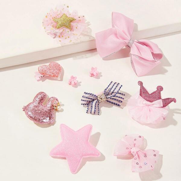 

Toddler Girls Bow Knot & Sequin Decor Hair Clip 10pcs, Pink