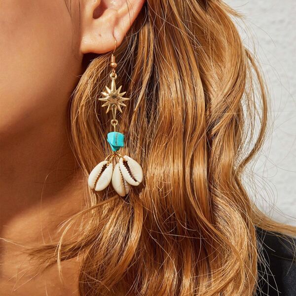 

Shell & Stone Decor Dangle Earrings 1pair