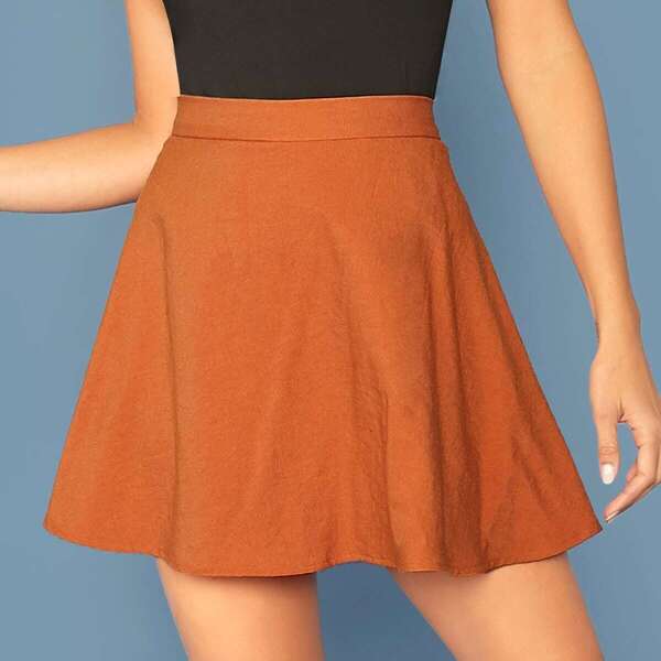 

Solid Skater Skirt, Orange