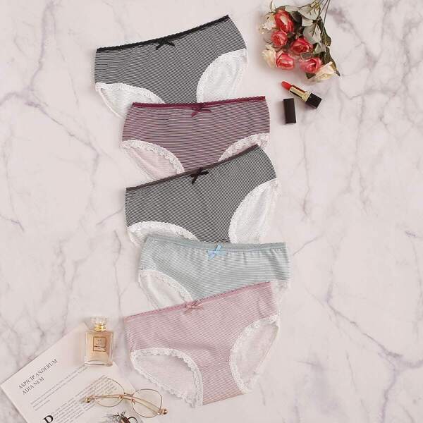 

Striped Lace Trim Panty Set 5pack, Multicolor