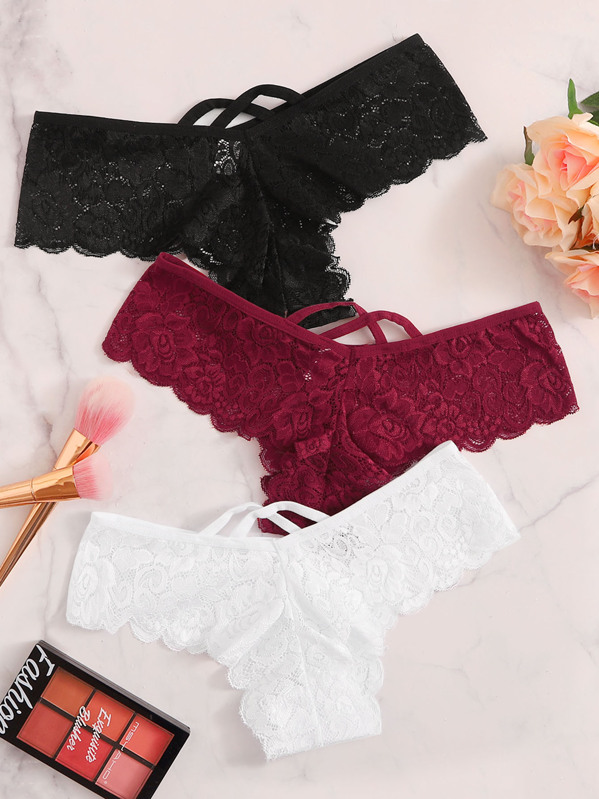 

Criss Cross Floral Lace Sheer Panty Set 3pack, Multicolor