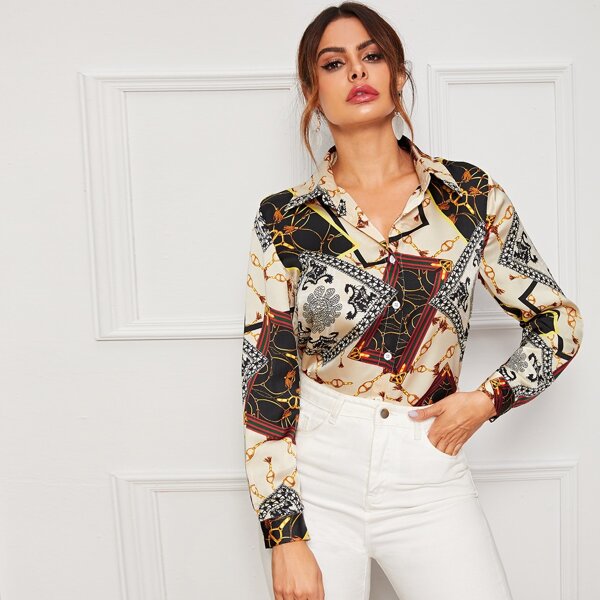 

Tribal & Chain Print Button Through Blouse