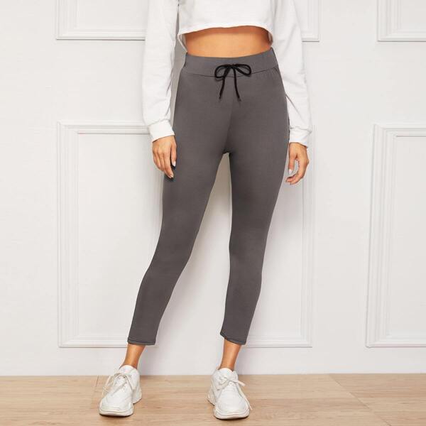 

Solid Drawstring Waist Skinny Leggings