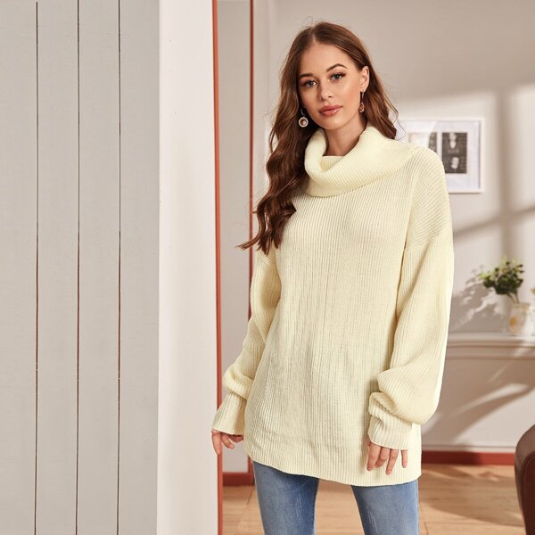 

High Neck Drop Shoulder Sweater