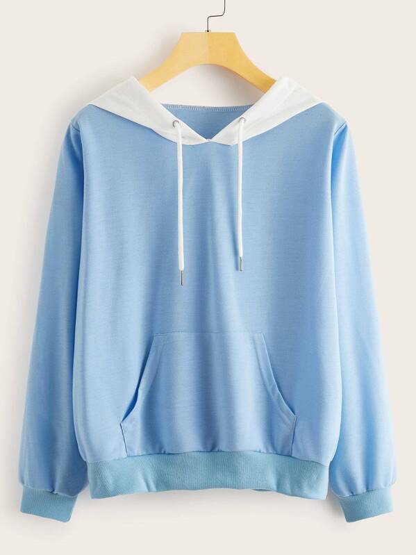 

Kangaroo Pocket Front Drawstring Hoodie, Blue