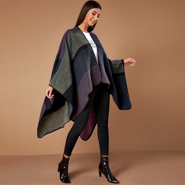 Tweed Cut And Sew Poncho Coat