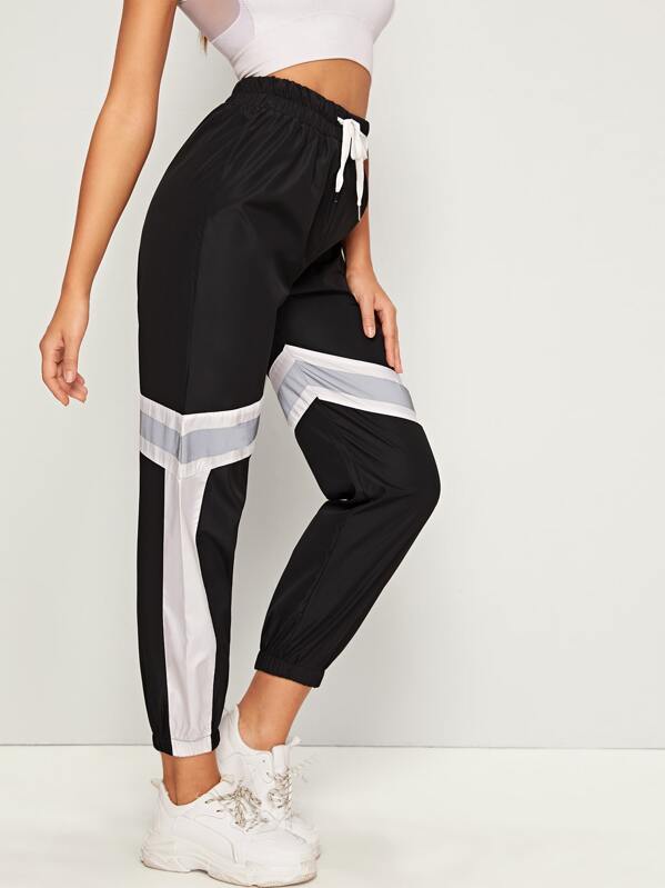 

Colorblock Drawstring Waist Windbreaker Joggers, Black, Hanna