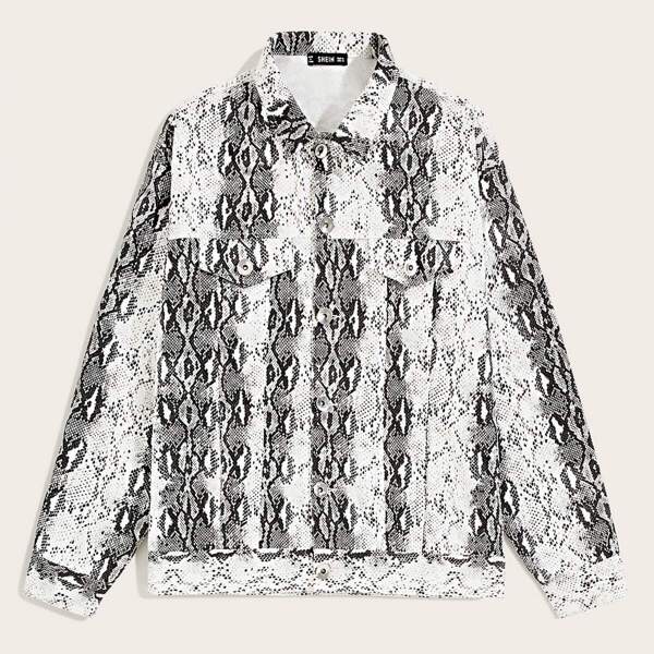 

Men Snakeskin Print Flap Pocket Detail Jacket, Multicolor