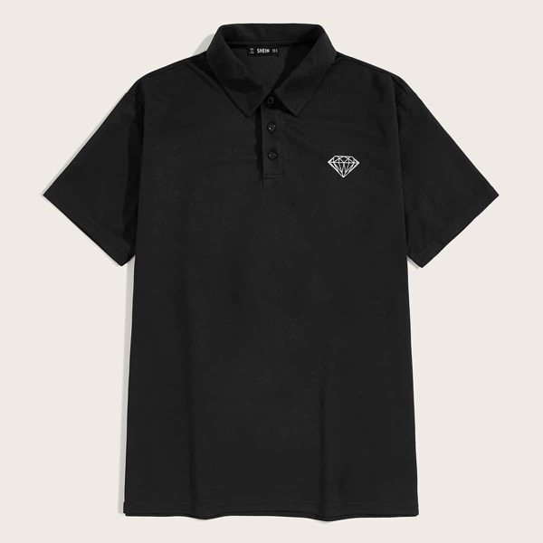 

Men Diamond Print Polo Shirt, Black