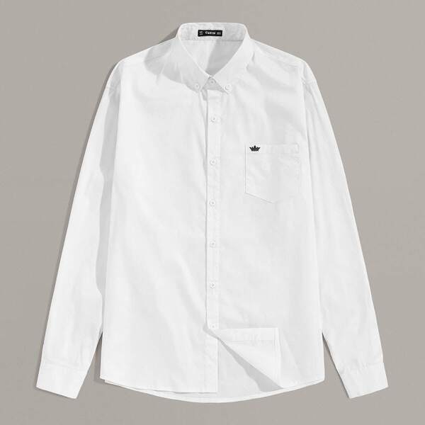

Men Crown Embroidered Single Pocket Shirt