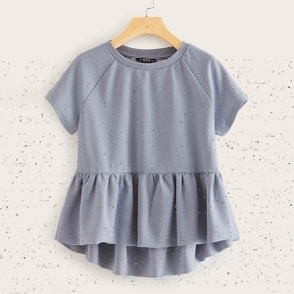 

Solid Raglan Sleeve Peplum Top, Grey
