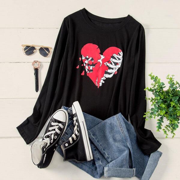 

Plus Halloween Print Round Neck Tee, Black