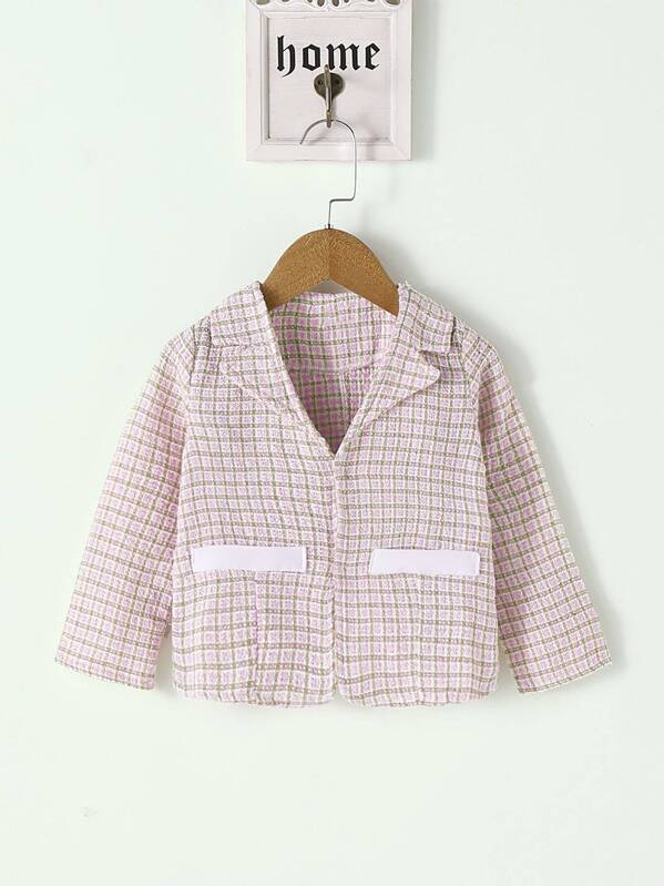 

Toddler Girls Lapel Fake Pockets Tweed Blazer, Pink