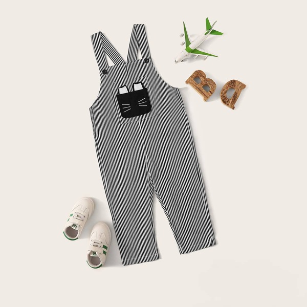 

Toddler Boys Pocket Patched Striped Overalls