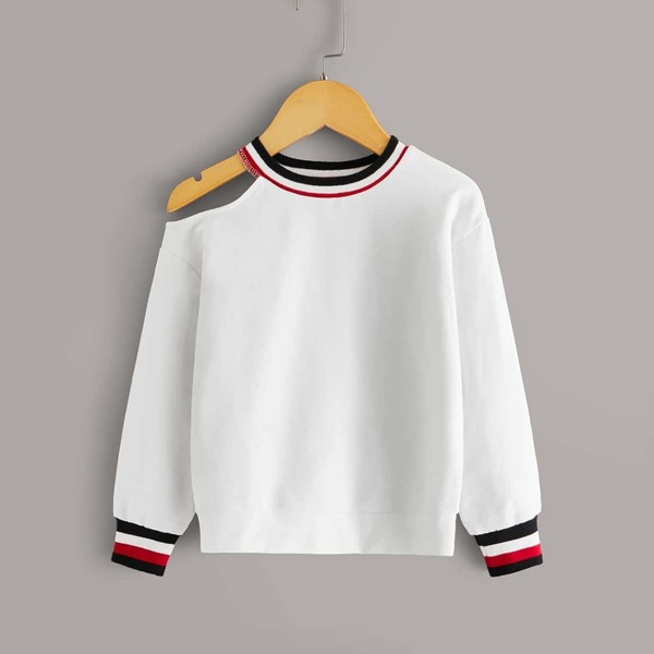 

Toddler Girls Contrast Striped Panel Cut Out Sweatshirt, White