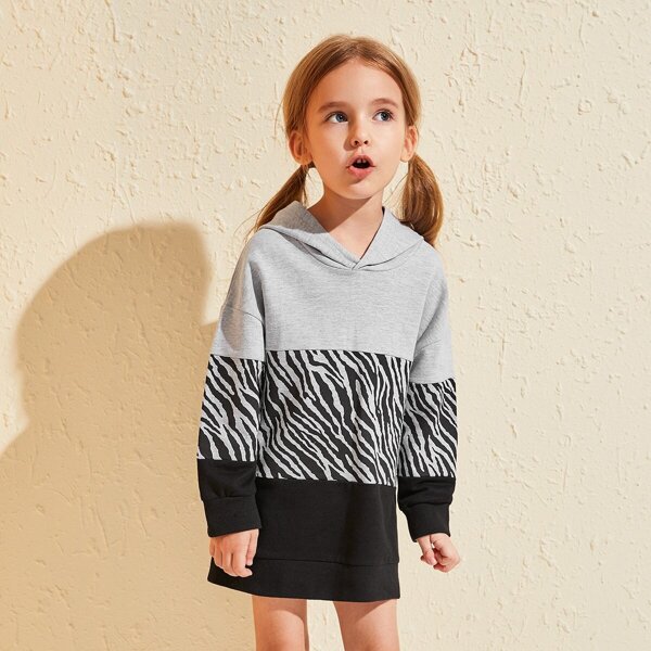 

Toddler Girls Cut And Sew Zebra-stripe Hoodie Dress, Multicolor