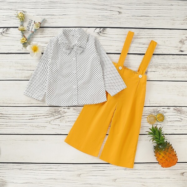 

Toddler Girls Polka Dot Bow Shirt With Pants