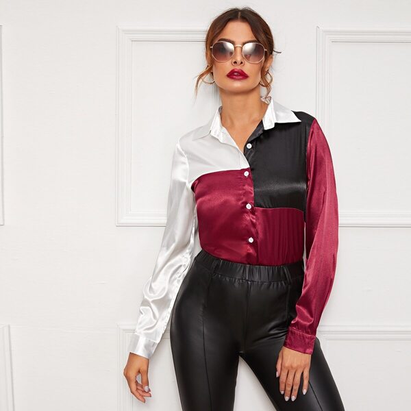 

Satin Cut And Sew Single Button Blouse