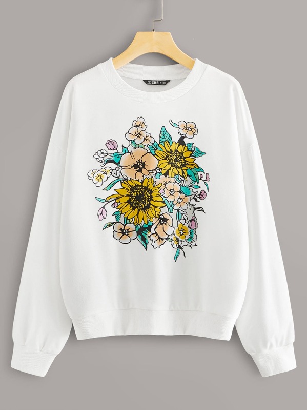 

Floral Print Sweatshirt, White