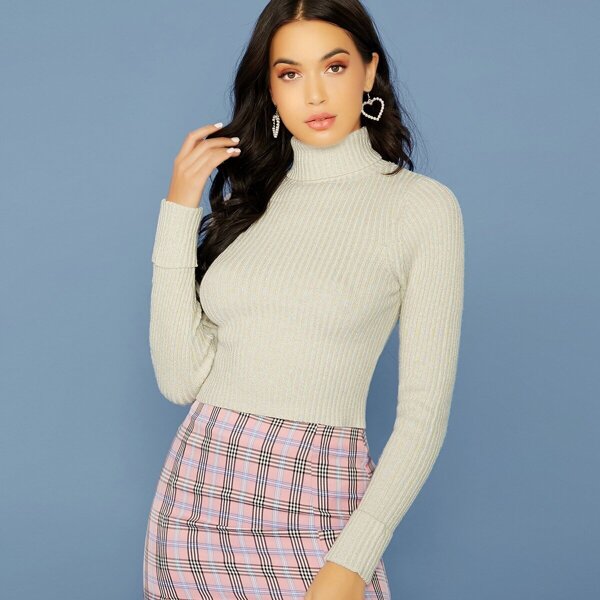 

Metallic Tinsel Knit Turtleneck Pullover Sweater