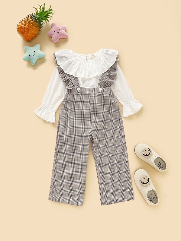 

Toddler Girls Ruffle Blouse & Plaid Pinafore Jumpsuit, Multicolor