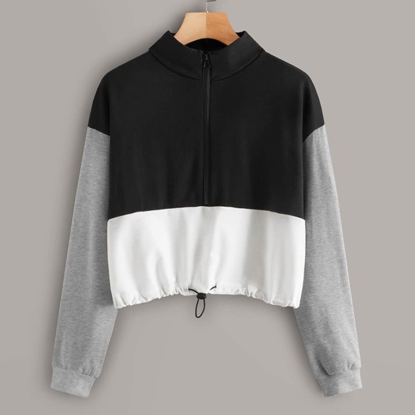 

Cut And Sew Drawstring Hem Sweatshirt, Multicolor
