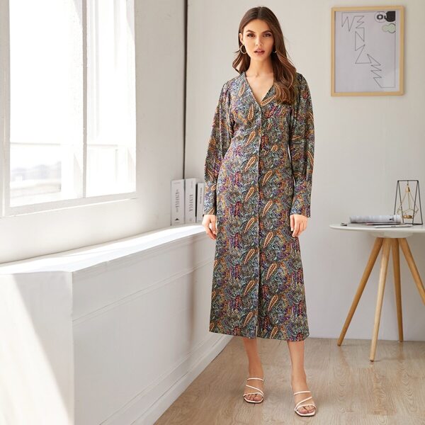 

Paisley Print Button Through Dress