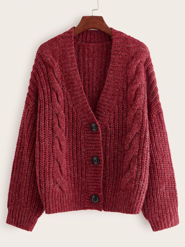 

Cable Knit Button Through Cardigan, Burgundy
