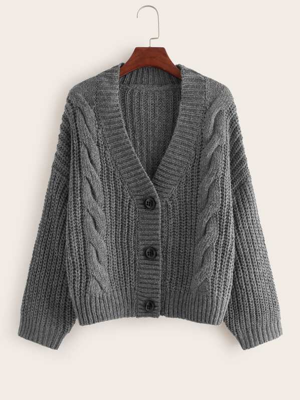 

Cable Knit Button Through Cardigan, Grey