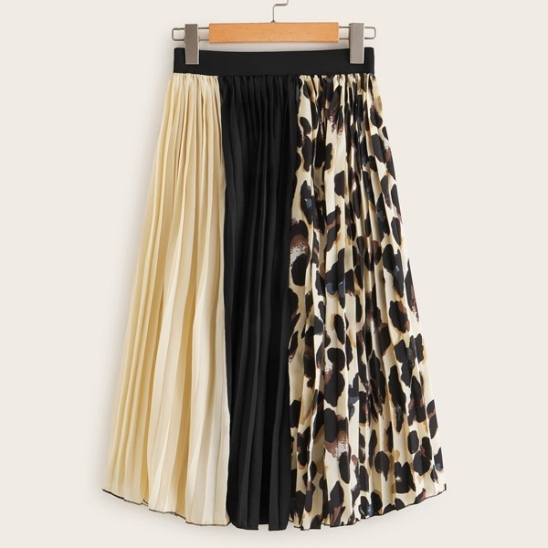 

Cut And Sew Leopard Print Pleated Skirt, Multicolor