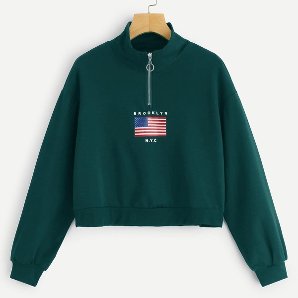 

Red White And Blue Half Zip Sweatshirt, Green