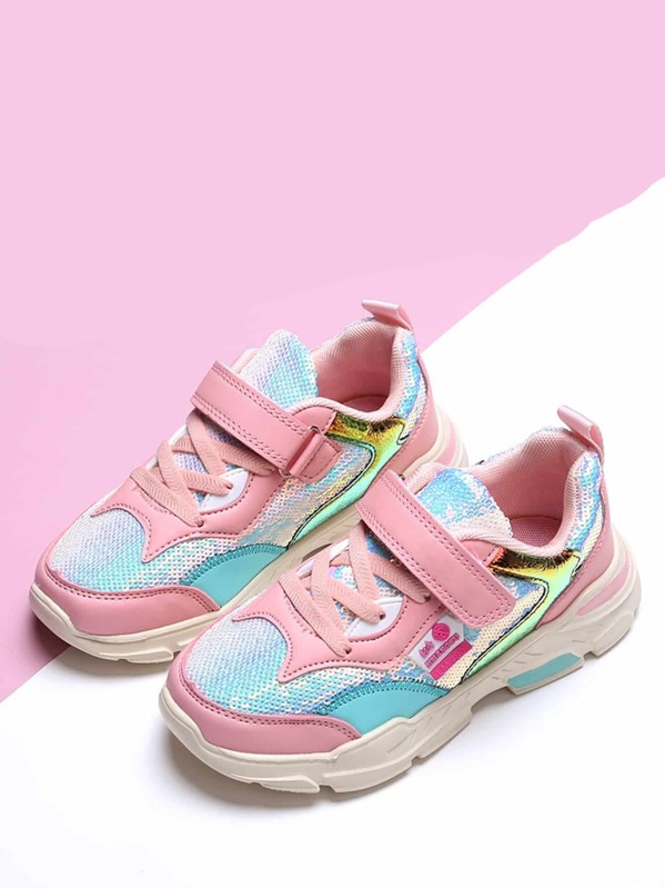 

Girls Contrast Sequins Decor Chunky Sneakers, Multicolor