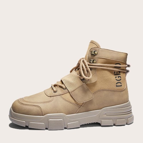 

Men Letter Print Lace-up Front Ankle Boots