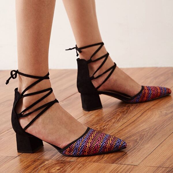 

Point Toe Tie Leg Chunky Heels