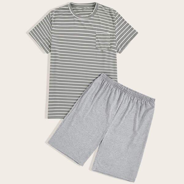 

Men Stripe Tee & Shorts PJ Sets, Multicolor