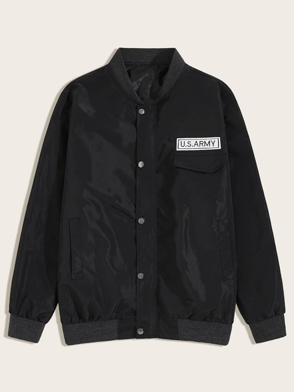 

Men Letter Patched Bomber Jacket, Black